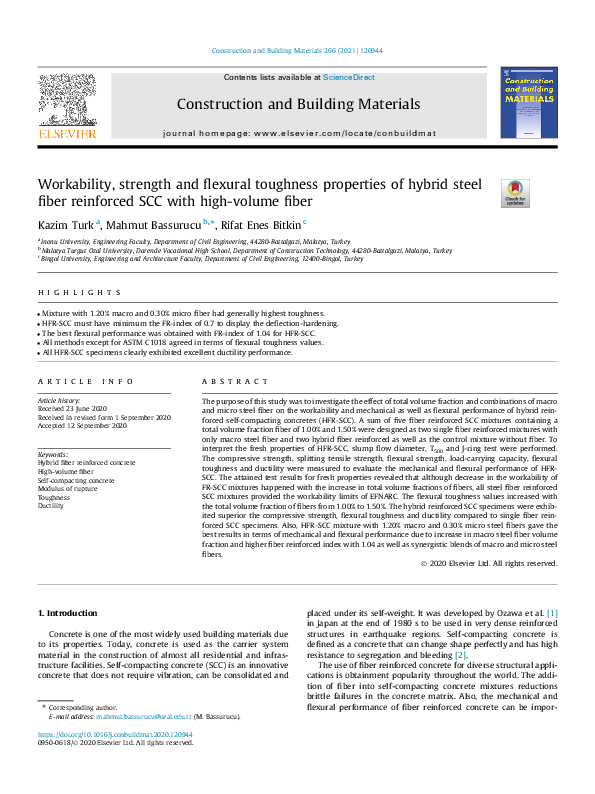 (PDF) Workability, strength and flexural toughness properties of hybrid ...