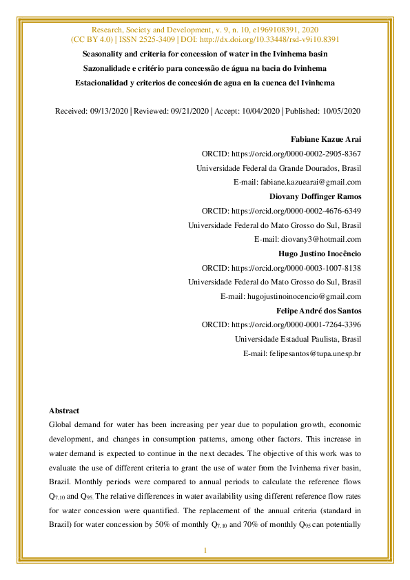 (PDF) Seasonality and criteria for concession of water in the Ivinhema ...