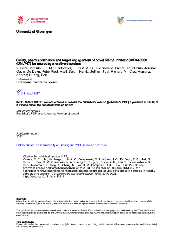 (PDF) Safety, pharmacokinetics and target engagement of novel RIPK1 ...