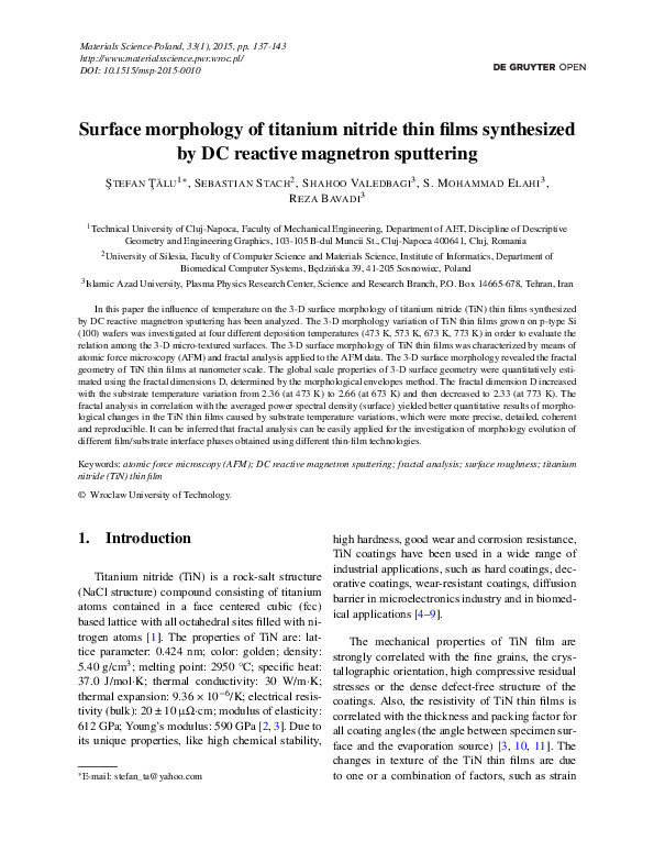 (PDF) Surface morphology of titanium nitride thin films synthesized by ...