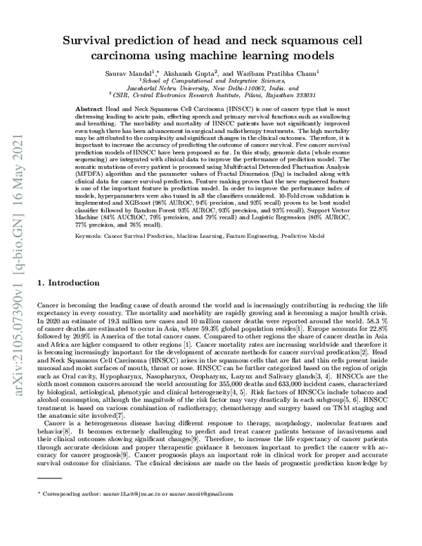 (PDF) Survival prediction of head and neck squamous cell carcinoma ...