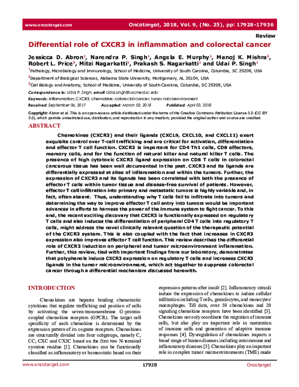 (PDF) Differential role of CXCR3 in inflammation and colorectal cancer