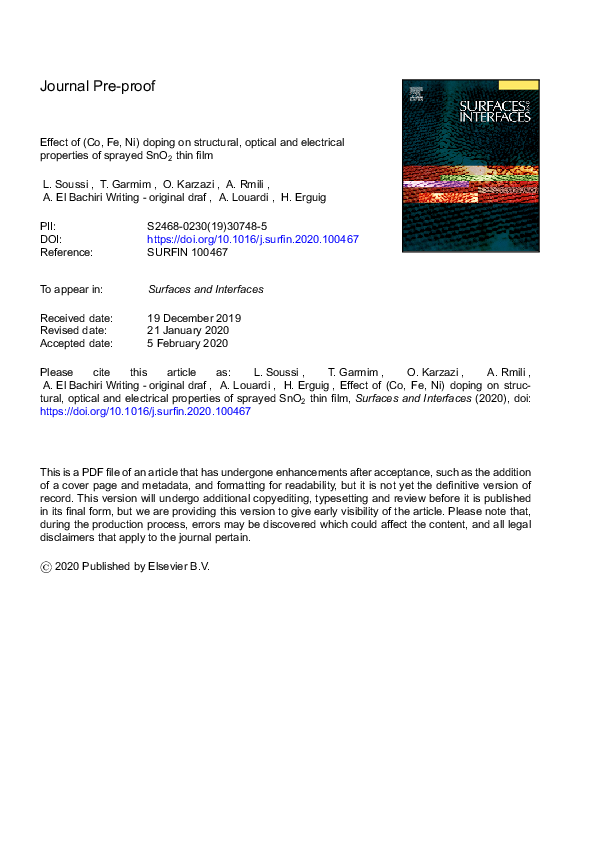 (PDF) Effect of (Co, Fe, Ni) doping on structural, optical and ...