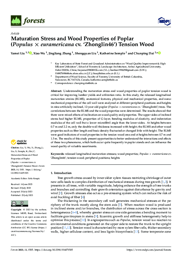 (PDF) Maturation Stress and Wood Properties of Poplar (Populus × ...