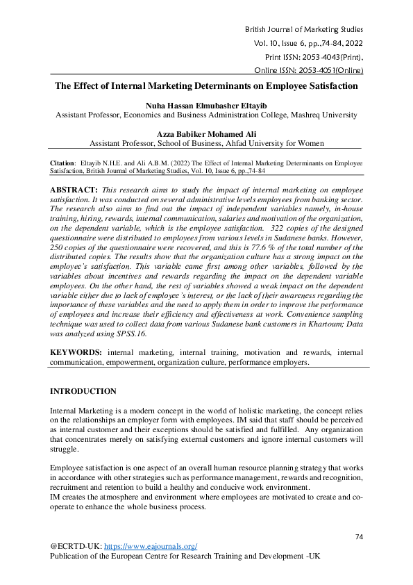 (PDF) The Effect of Internal Marketing Determinants on Employee ...