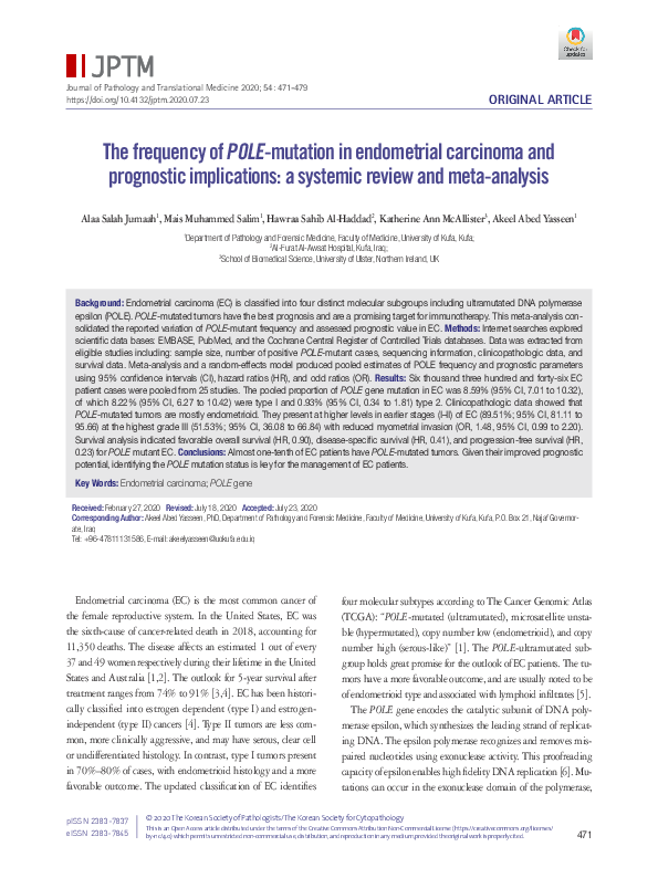 (PDF) The frequency of POLE-mutation in endometrial carcinoma and ...