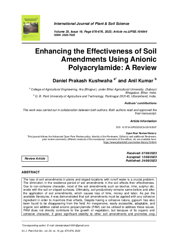 (PDF) Enhancing the Effectiveness of Soil Amendments Using Anionic ...