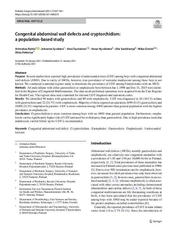 (PDF) Congenital abdominal wall defects and cryptorchidism: a ...