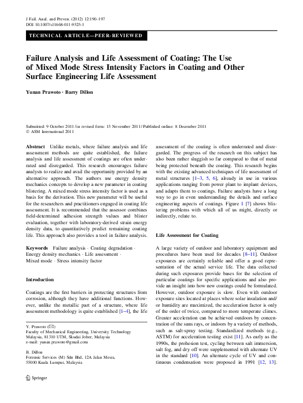 (PDF) Failure Analysis and Life Assessment of Coating: The Use of Mixed ...