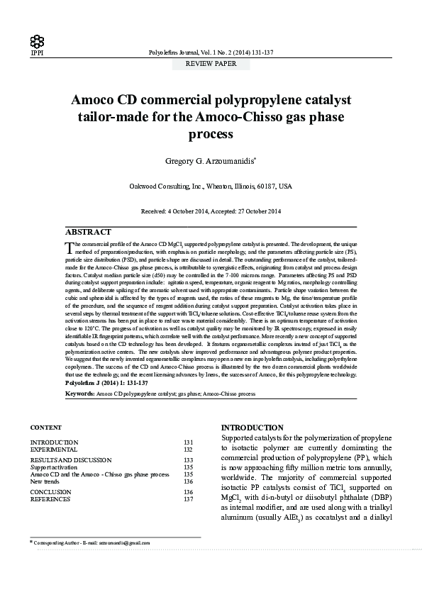(PDF) Amoco CD commercial polypropylene catalyst tailor-made for the ...