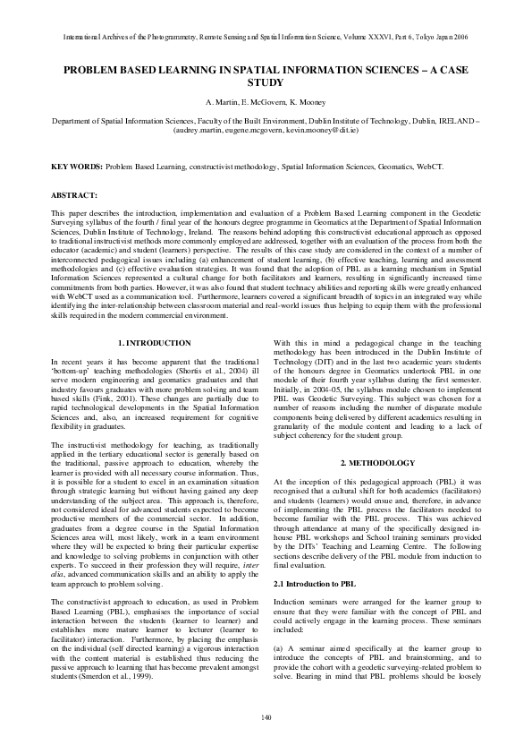 (PDF) Problem Based Learning in Spatial Information Sciences - a Case Study