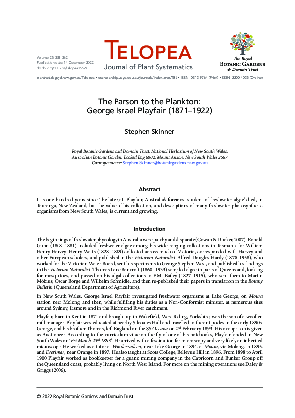 (PDF) The Parson to the Plankton: George Israel Playfair (1871–1922)