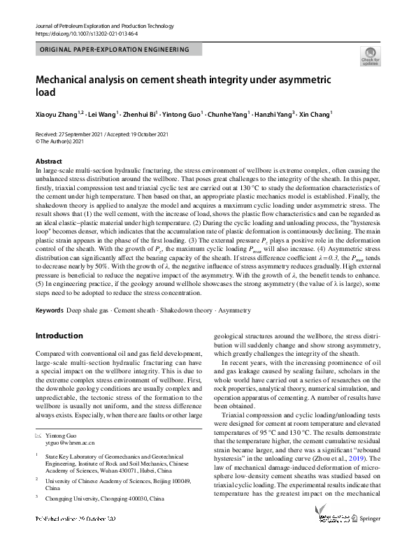 (PDF) Mechanical analysis on cement sheath integrity under asymmetric load