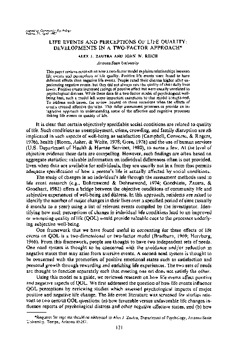 (PDF) Life events and perceptions of life quality: Developments in a ...
