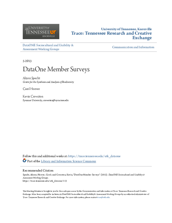 (PDF) DataOne Member Surveys