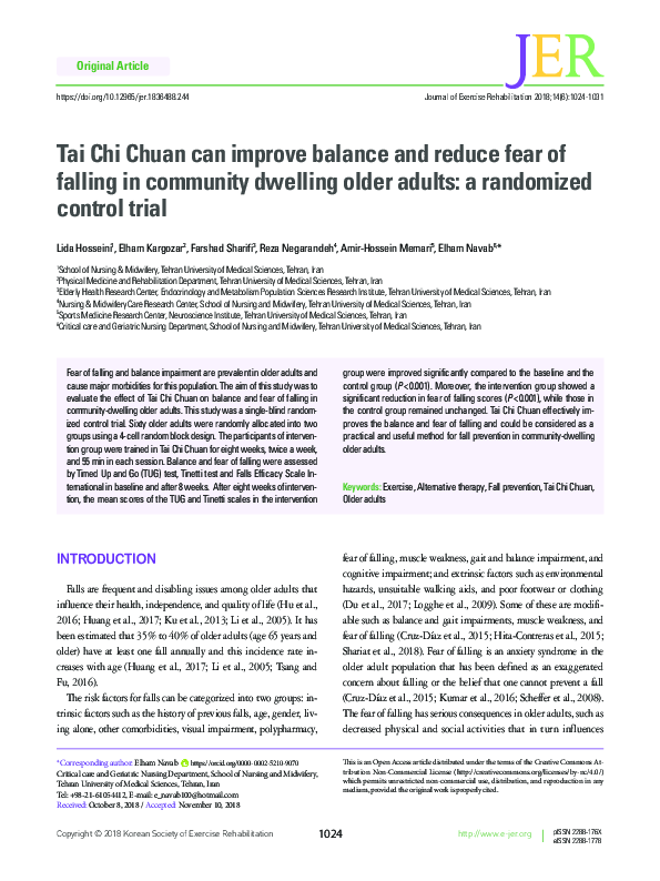(PDF) Tai Chi Chuan can improve balance and reduce fear of falling in ...
