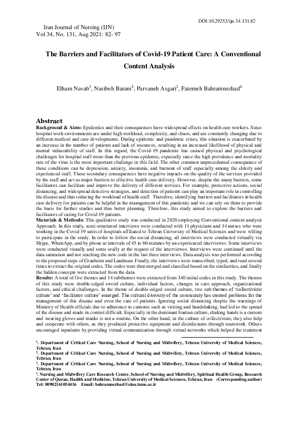 (PDF) The Barriers and Facilitators of Covid-19 Patient Care: A ...