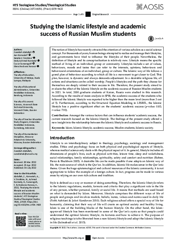 (PDF) Studying the Islamic lifestyle and academic success of Russian ...