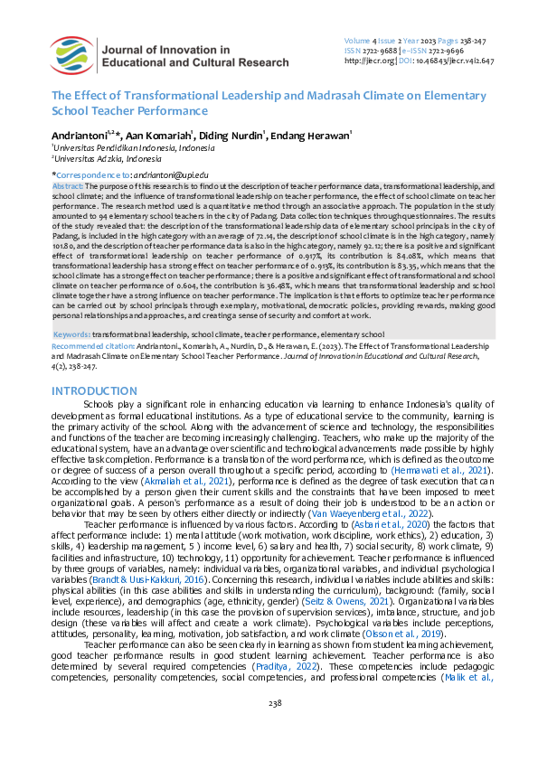 (PDF) The Effect of Transformational Leadership and Madrasah Climate on ...