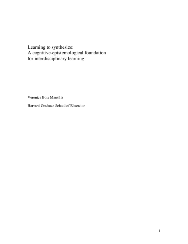 (PDF) Learning to synthesize: A cognitive-epistemological foundation ...