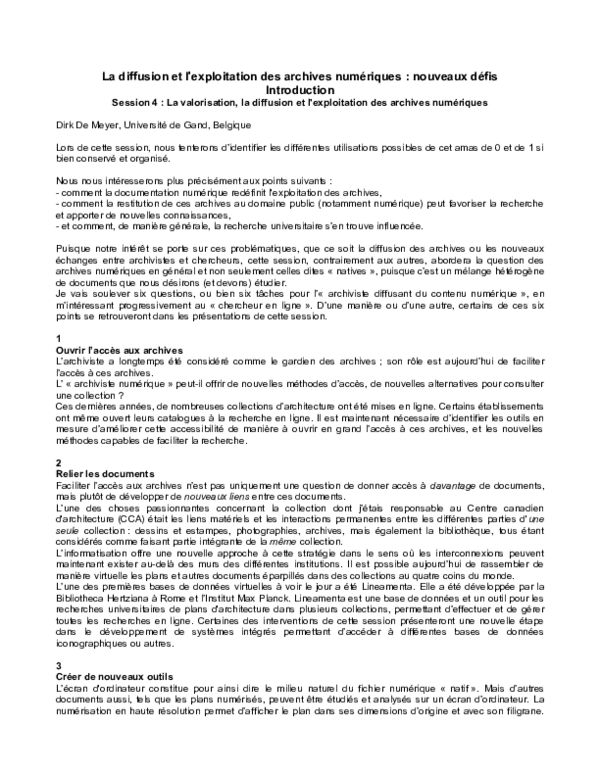 (DOC) La diffusion et l'exploitation des archives numériques: nouveaux ...