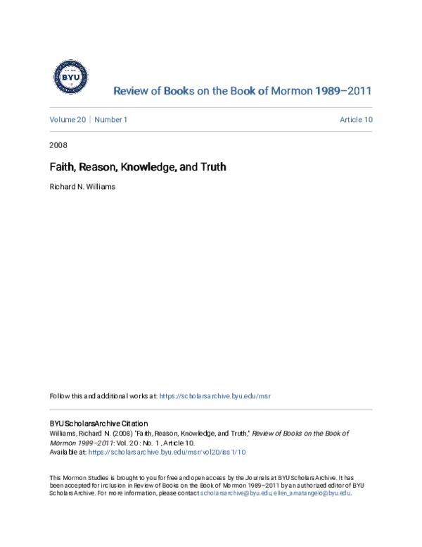 (PDF) Faith, Reason, Knowledge, and Truth