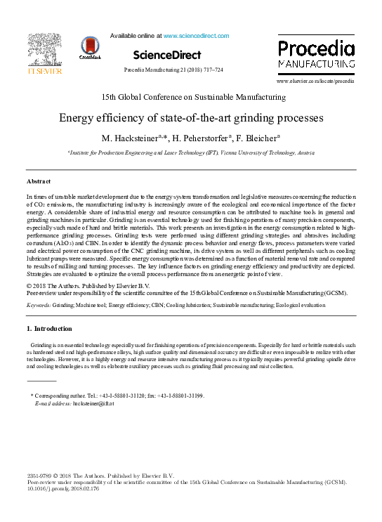 (PDF) Energy efficiency of state-of-the-art grinding processes
