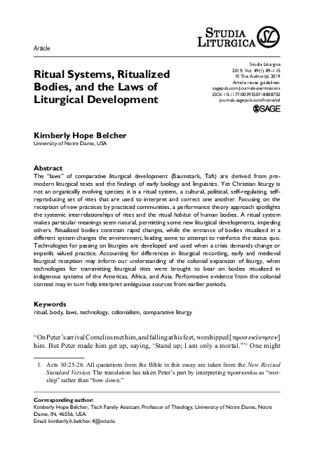 (PDF) Ritual Systems, Ritualized Bodies, and the Laws of Liturgical ...