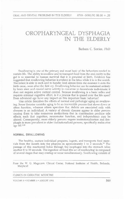 (PDF) Oropharyngeal Dysphagia in the Elderly