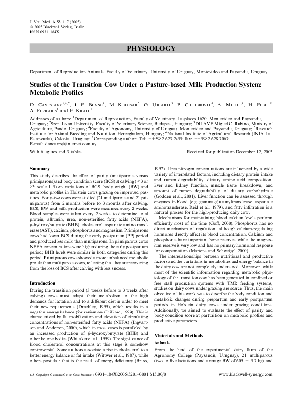 (PDF) Studies of the Transition Cow Under a Pasture-based Milk ...