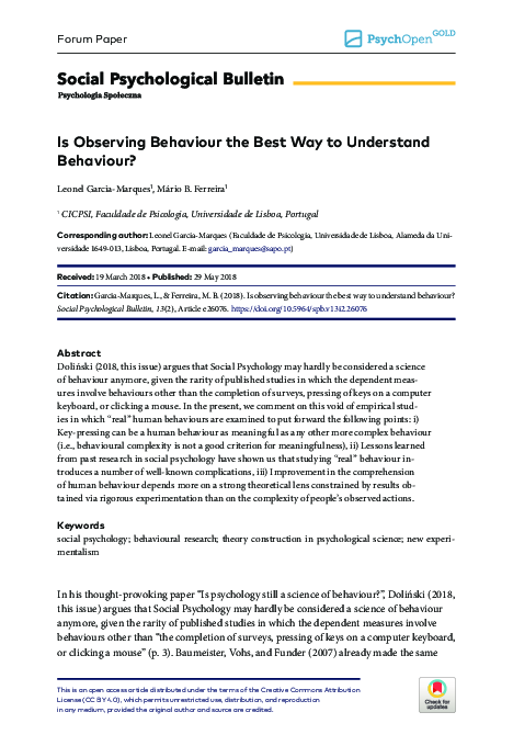 (PDF) Is Observing Behaviour the Best Way to Understand Behaviour?