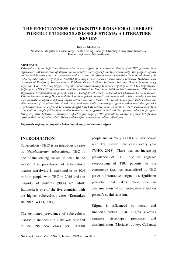 (PDF) The Effectiveness of Cognitive Behavioral Therapy to Reduce ...