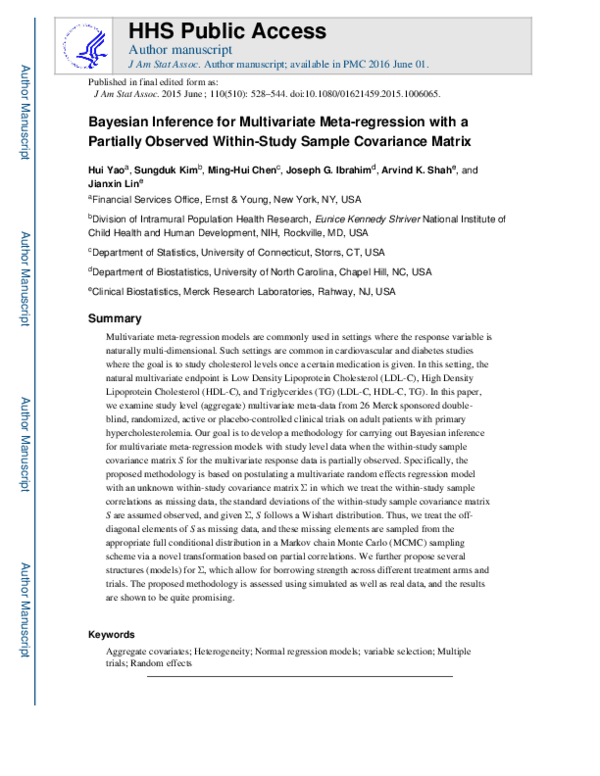 (PDF) Bayesian Inference for Multivariate Meta-Regression With a ...