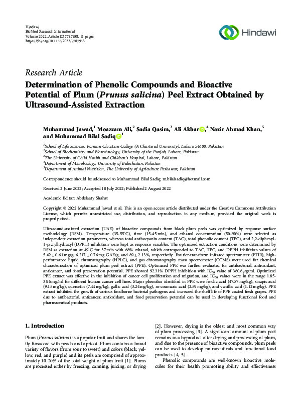 (PDF) Determination of Phenolic Compounds and Bioactive Potential of ...