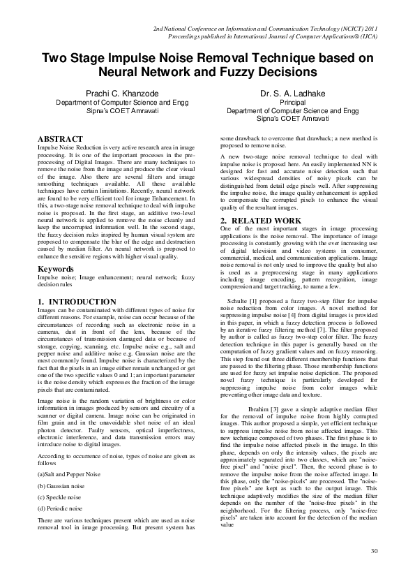 (PDF) Two Stage Impulse Noise Removal Technique based on Neural Network ...