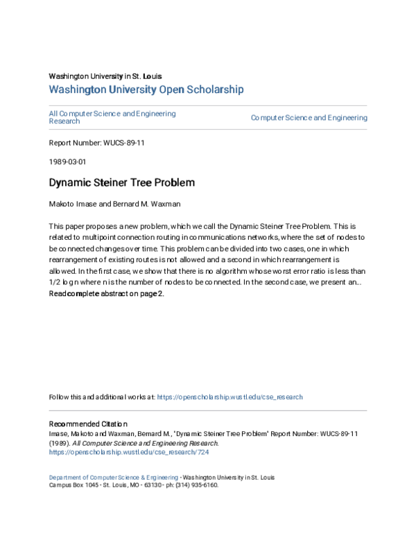 (PDF) Dynamic Steiner Tree Problem