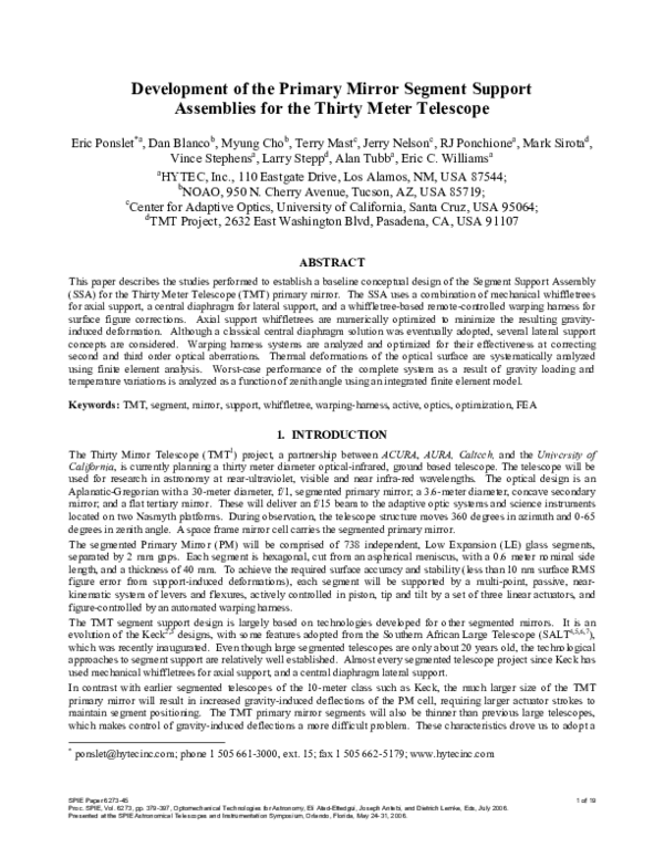 (PDF) Development of the primary mirror segment support assemblies for ...