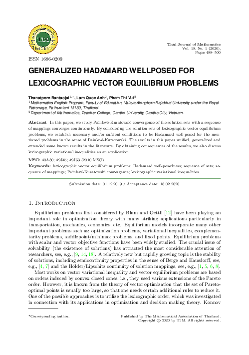 (PDF) Generalized Hadamard Well-Posed for Lexicographic Vector ...