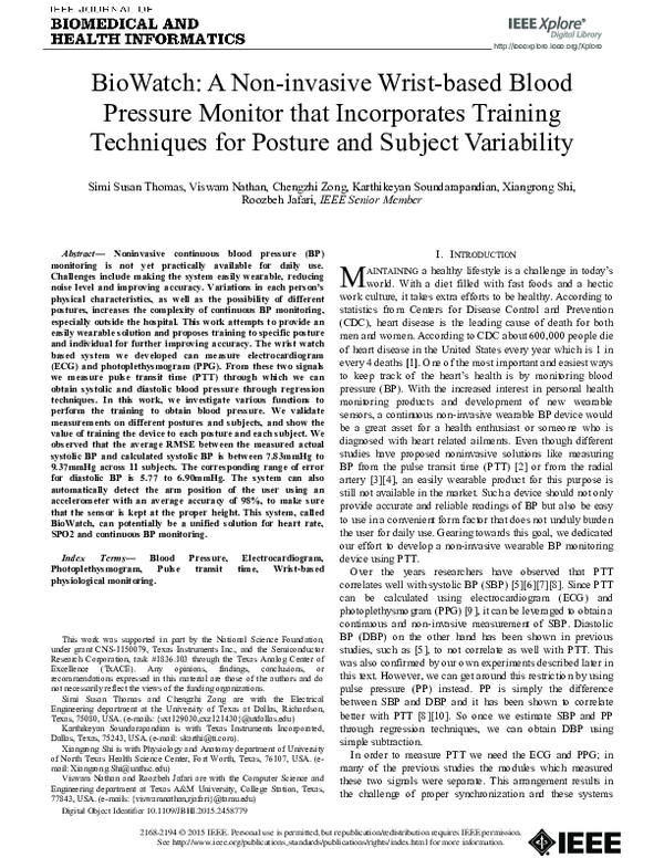 (PDF) BioWatch: A Noninvasive Wrist-Based Blood Pressure Monitor That ...