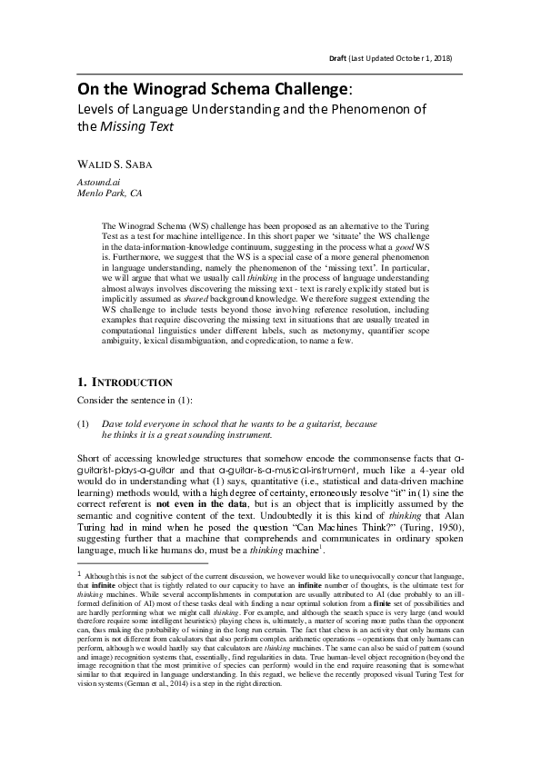 (PDF) On the Winograd Schema Challenge: Levels of Language ...