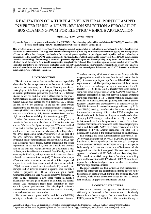 (PDF) Realization of a Three-Level Neutral Point Clamped Inverter Using ...