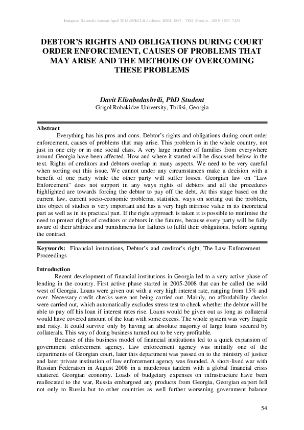 (PDF) Debtor’s Rights and Obligations During Court Order Enforcement ...