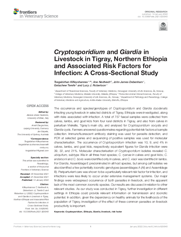 (PDF) Cryptosporidium and Giardia in Livestock in Tigray, Northern ...