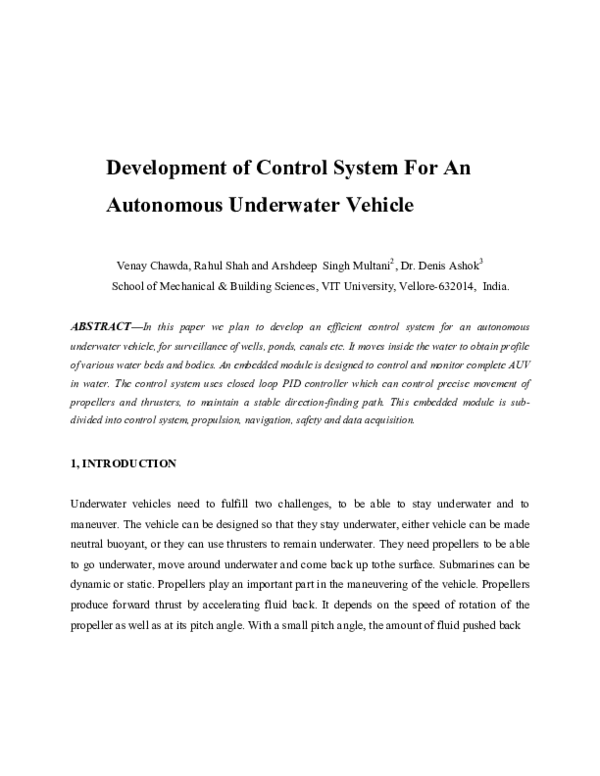 (PDF) Development of Control System for an Autonomous Underwater Vehicle
