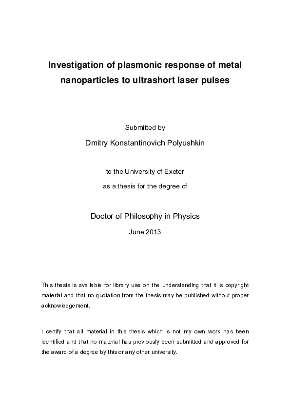 (PDF) Investigation of plasmonic response of metal nanoparticles to ...