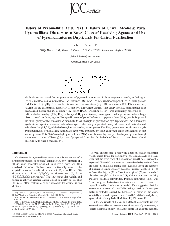 (PDF) Esters of Pyromellitic Acid. Part II. Esters of Chiral Alcohols ...