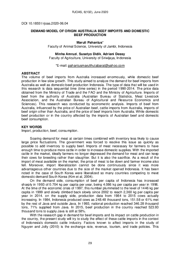 (PDF) Demand Model of Origin Australia Beef Imports and Domestic Beef ...