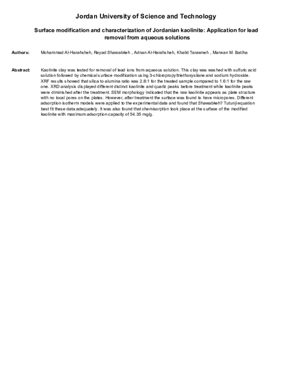 (PDF) Surface modification and characterization of Jordanian kaolinite ...