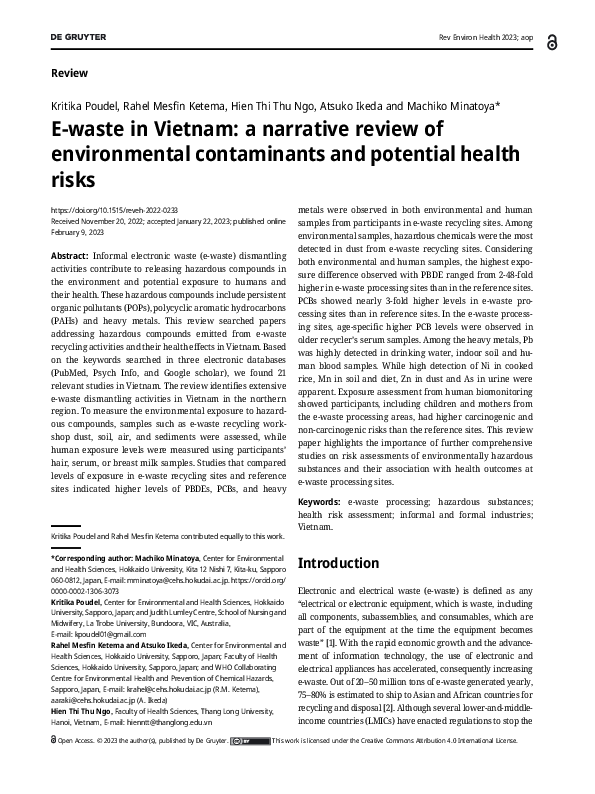 (PDF) Ewaste in Vietnam a narrative review of environmental