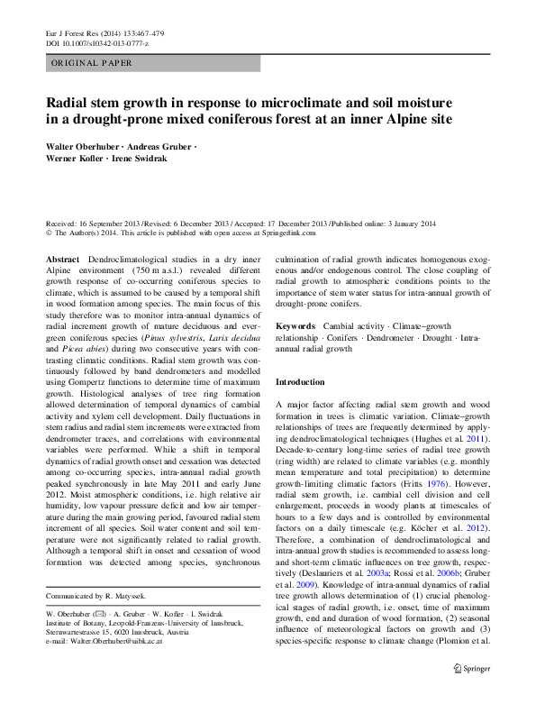 (PDF) Radial stem growth in response to microclimate and soil moisture ...